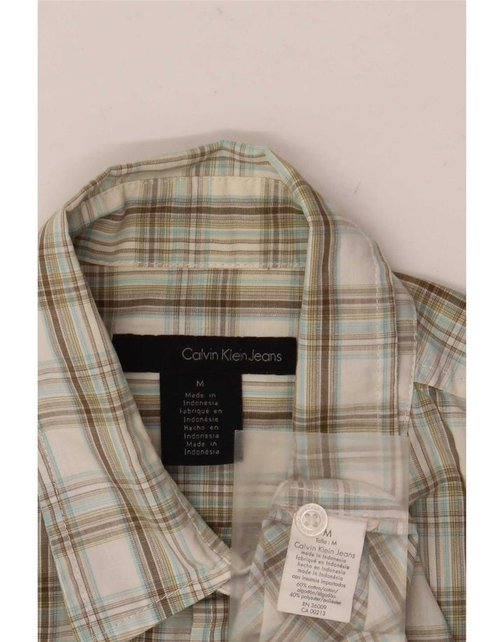 Calvin Klein Jeans Camisa militar de manga corta para hombre Cuadros beige medio