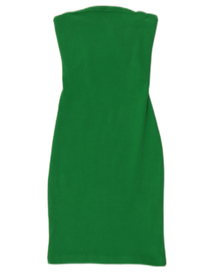 Zara Mujer Vestido Sin Tirantes UK 8 Pequeño Algodón Verde