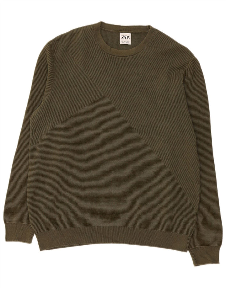 Zara Hombre Jersey De Cuello Redondo Jersey Grande Caqui Algodón