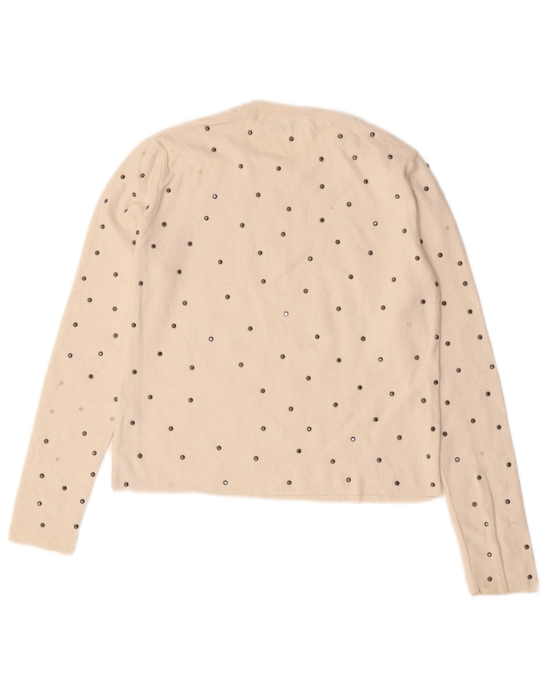 Zara Mujer Top Manga Larga UK 10 Small Off White Viscosa Moteada