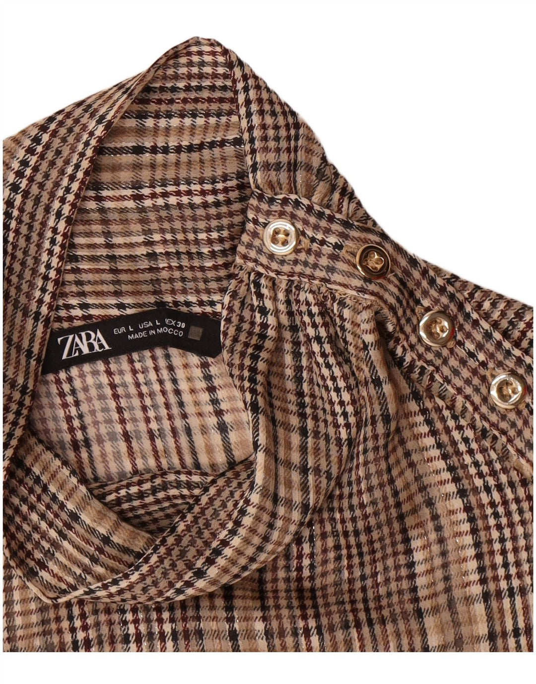 Zara Blusa tipo jersey de manga larga para mujer UK 46 Large Brown Check