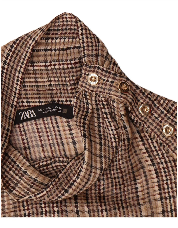 Zara Blusa tipo jersey de manga larga para mujer UK 46 Large Brown Check