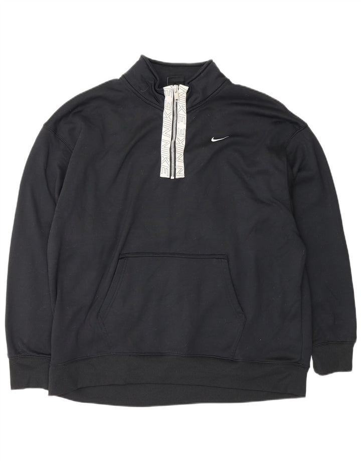 Nike Dri Fit Graphic Sudadera con cuello y cremallera para hombre, talla grande, poliéster negro