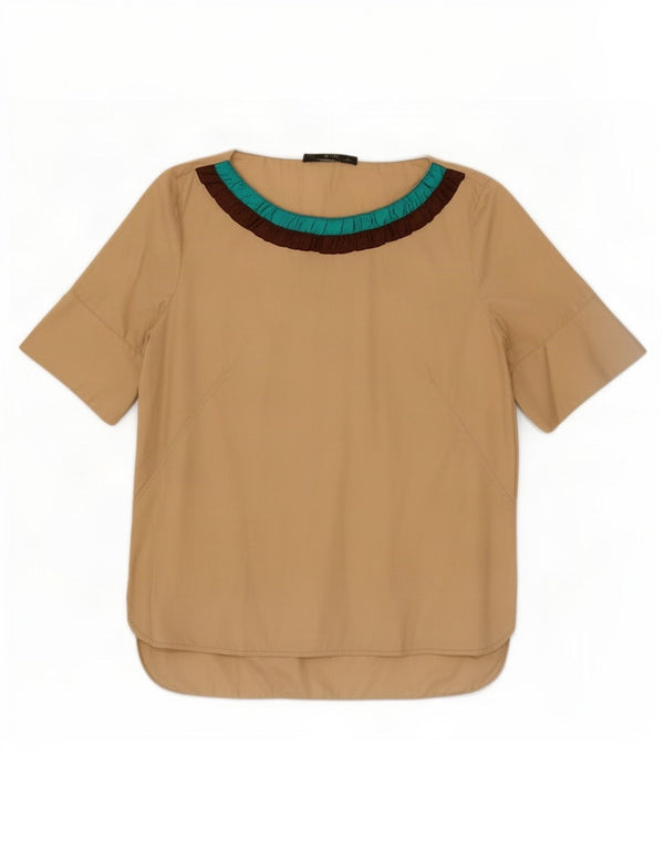 Zara Mujer Blusa Top Reino Unido 46 Grande Beige Colorblock Algodón