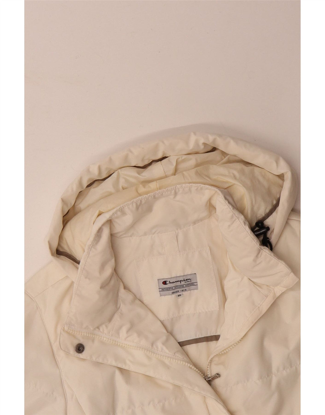 CHAMPION Chaqueta acolchada con capucha para mujer UK 14 Medium Off White
