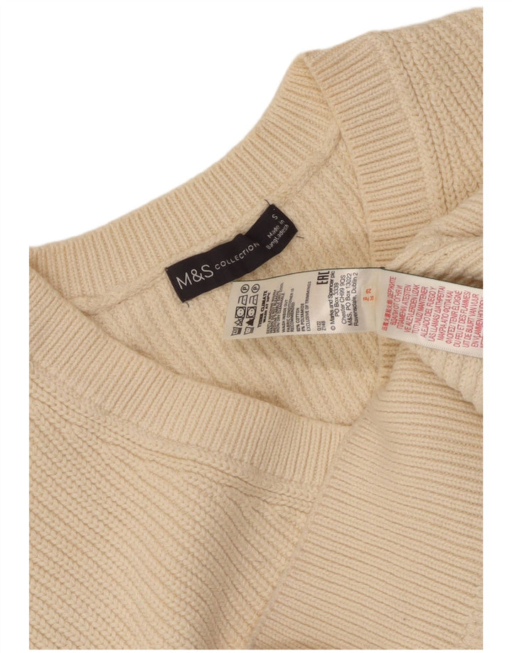 MARKS & SPENCER Suéter corto con cuello en V para mujer UK 10 Small Beige