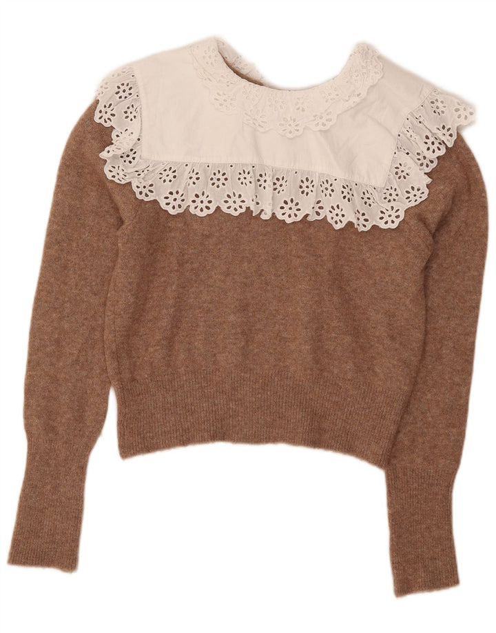 Zara - Jersey corto con cuello barco para mujer, talla 40, poliéster, color marrón medio
