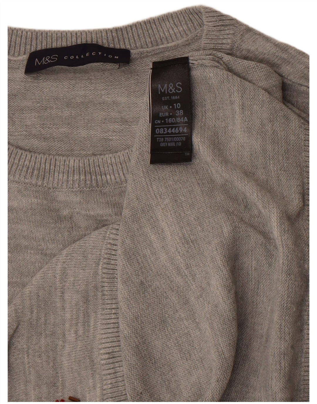 Marks & Spencer Suéter Corto con Cuello Redondo para Mujer UK 10 Small Grey