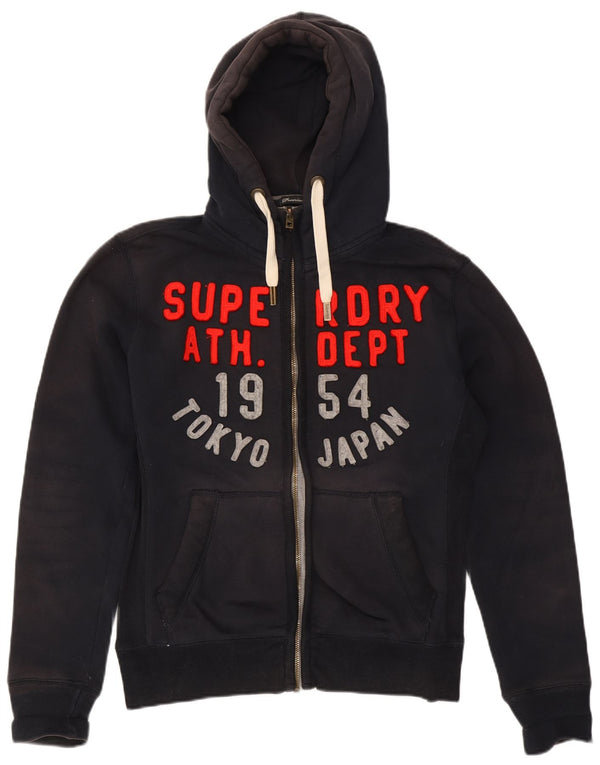 Superdry Sudadera con capucha y cremallera gráfica para hombre, tamaño grande, algodón negro