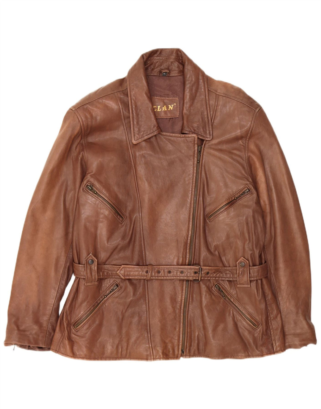 Vintage mujer chaqueta de cuero de gran tamaño Reino Unido 18 XL cuero marrón