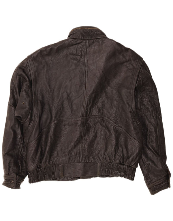 Chaqueta de cuero vintage para hombre IT 56 3XL cuero negro
