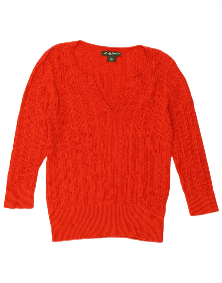 EDDIE BAUER Jersey extragrande con cuello en V y manga 3/4 para mujer UK 6 XS Rojo