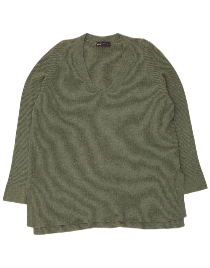Marks & Spencer Suéter con Cuello en V para Mujer UK 46 Grande Poliéster Caqui