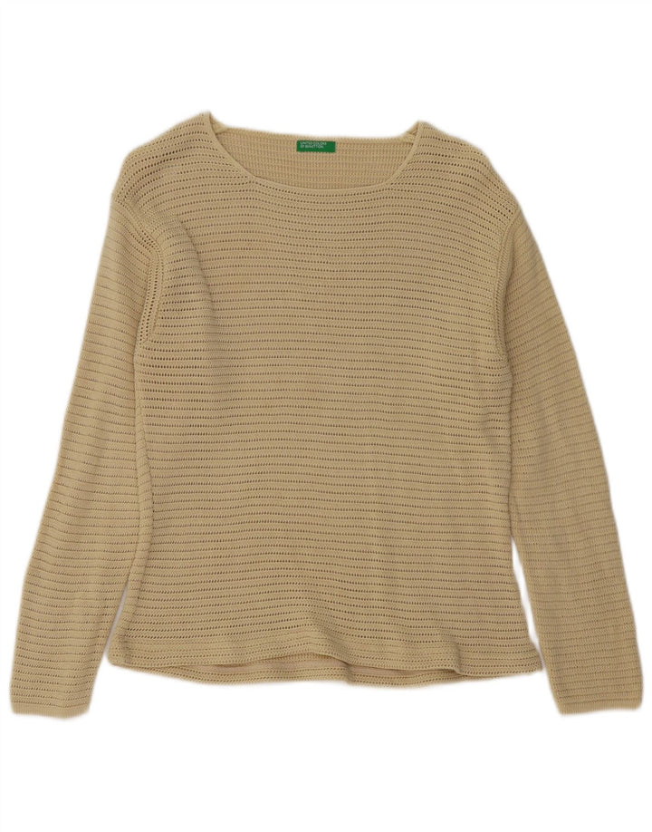 BENETTON Jersey de crochet con cuello barco para mujer UK 42 Algodón beige medio