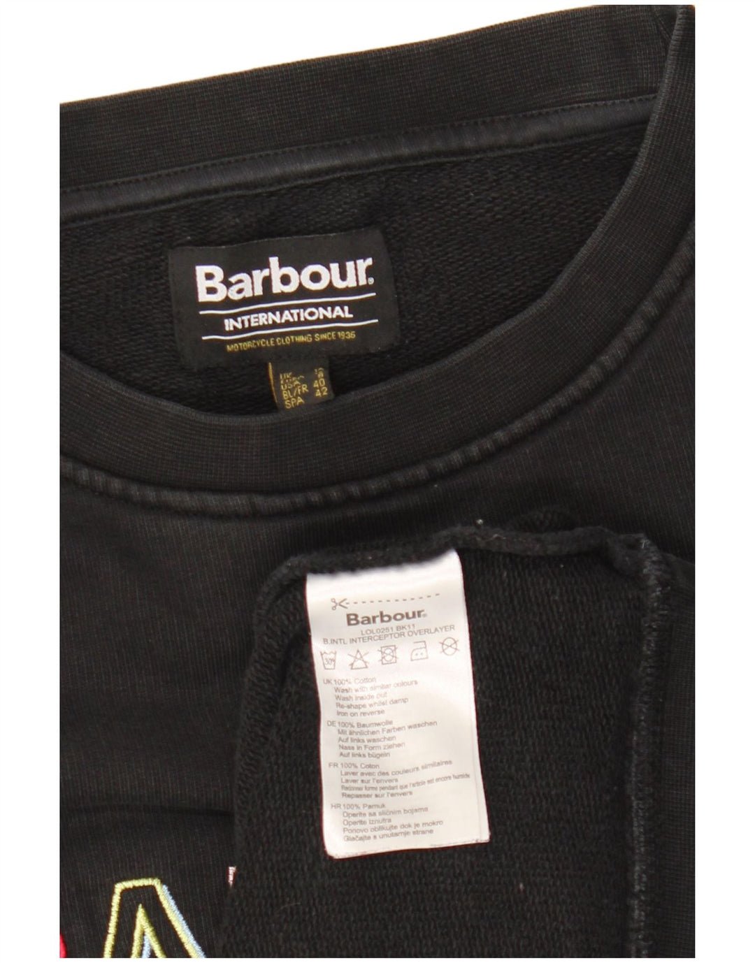 BARBOUR Sudadera gráfica para mujer Jumper UK 12 Medium Black Cotton