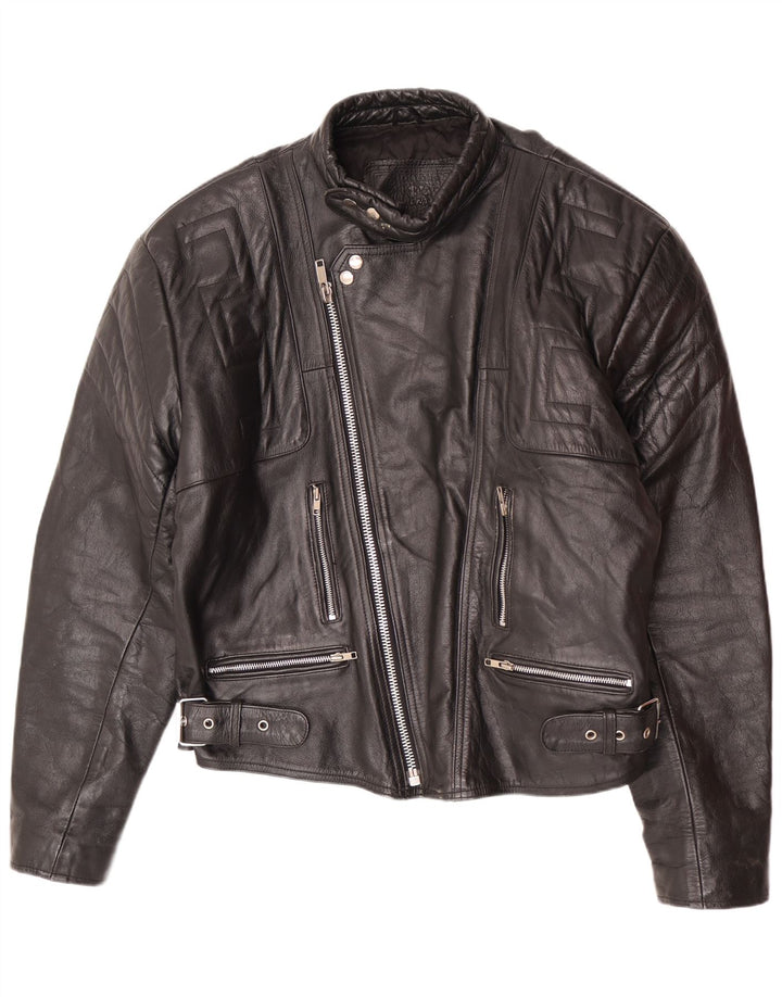 Vintage hombres cuero biker chaqueta Reino Unido 44 2XL negro