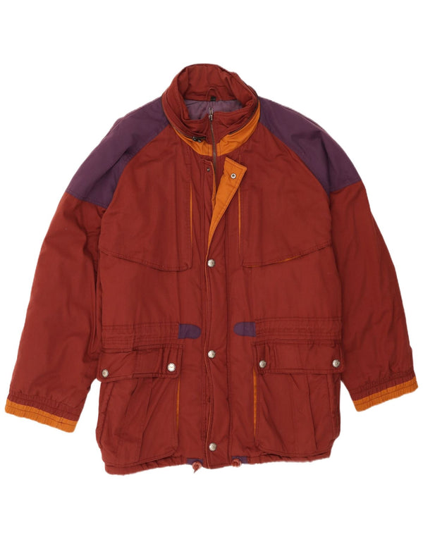 Vintage hombres cortavientos chaqueta Reino Unido 42 XL granate colorblock