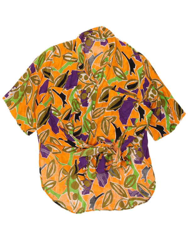 Vintage Womens Oversized Front Tie Shirt Blouse UK 10 Small Yellow Floral