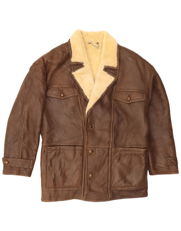 Mabrun Chaqueta de piel de oveja para hombre IT 54 2XL Cuero marrón