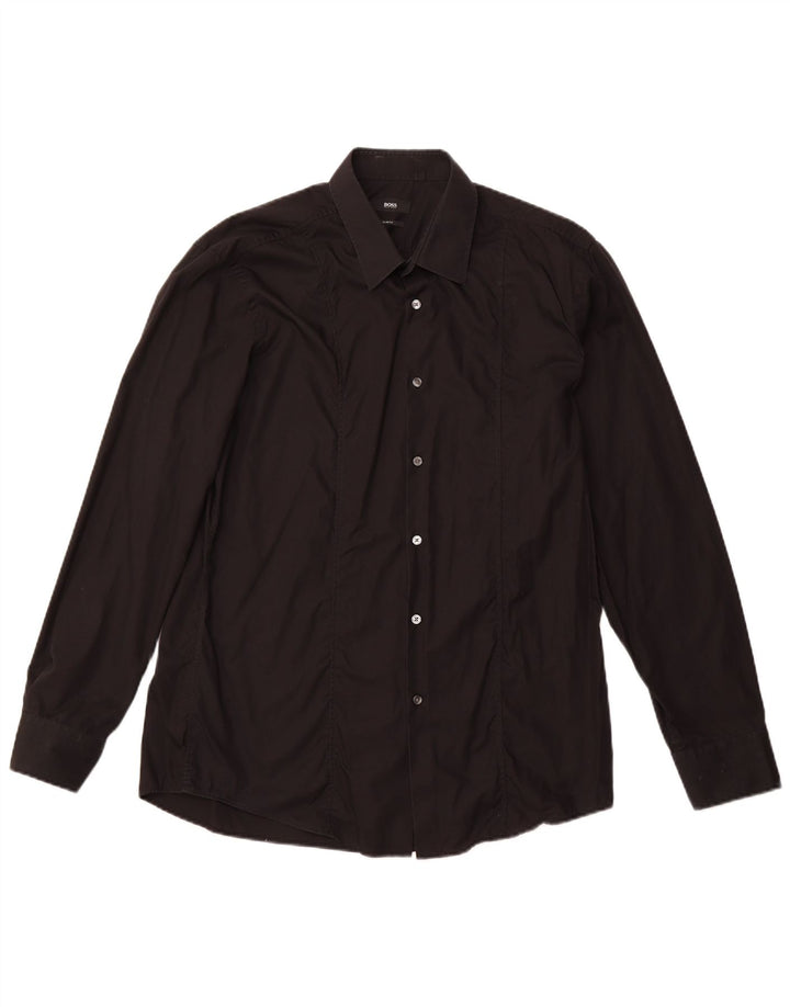 Camisa HUGO BOSS Slim Fit para hombre Talla 44 17 1/2 XL Algodón negro