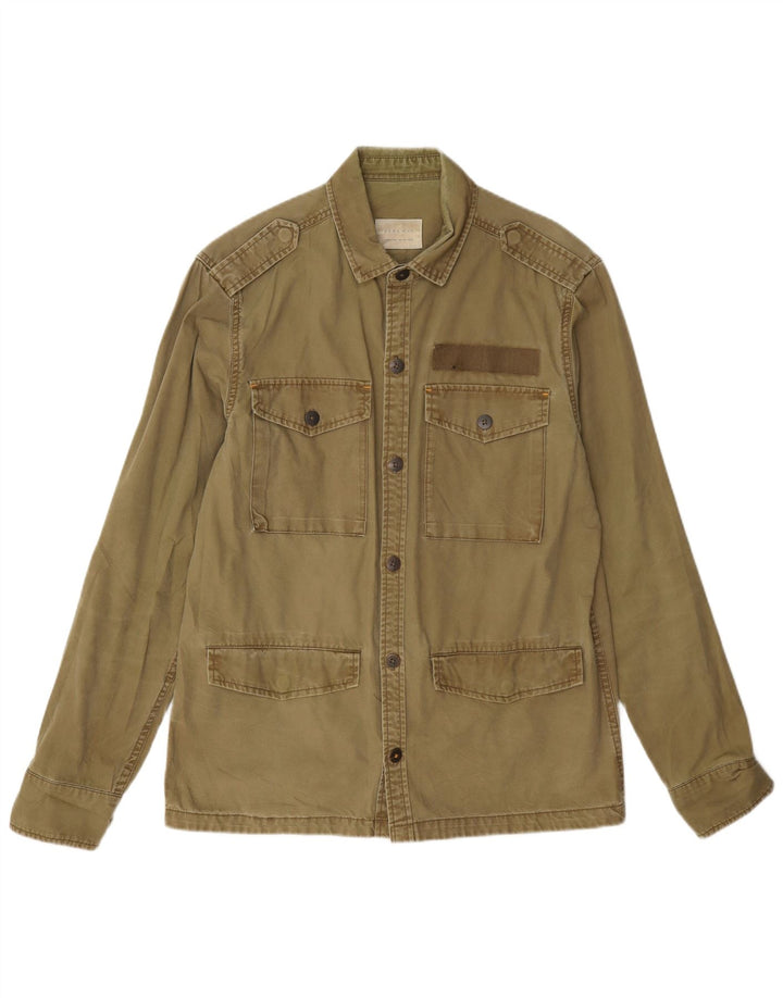 Zara Hombre Camisa Militar Extragrande Algodón Caqui Grande