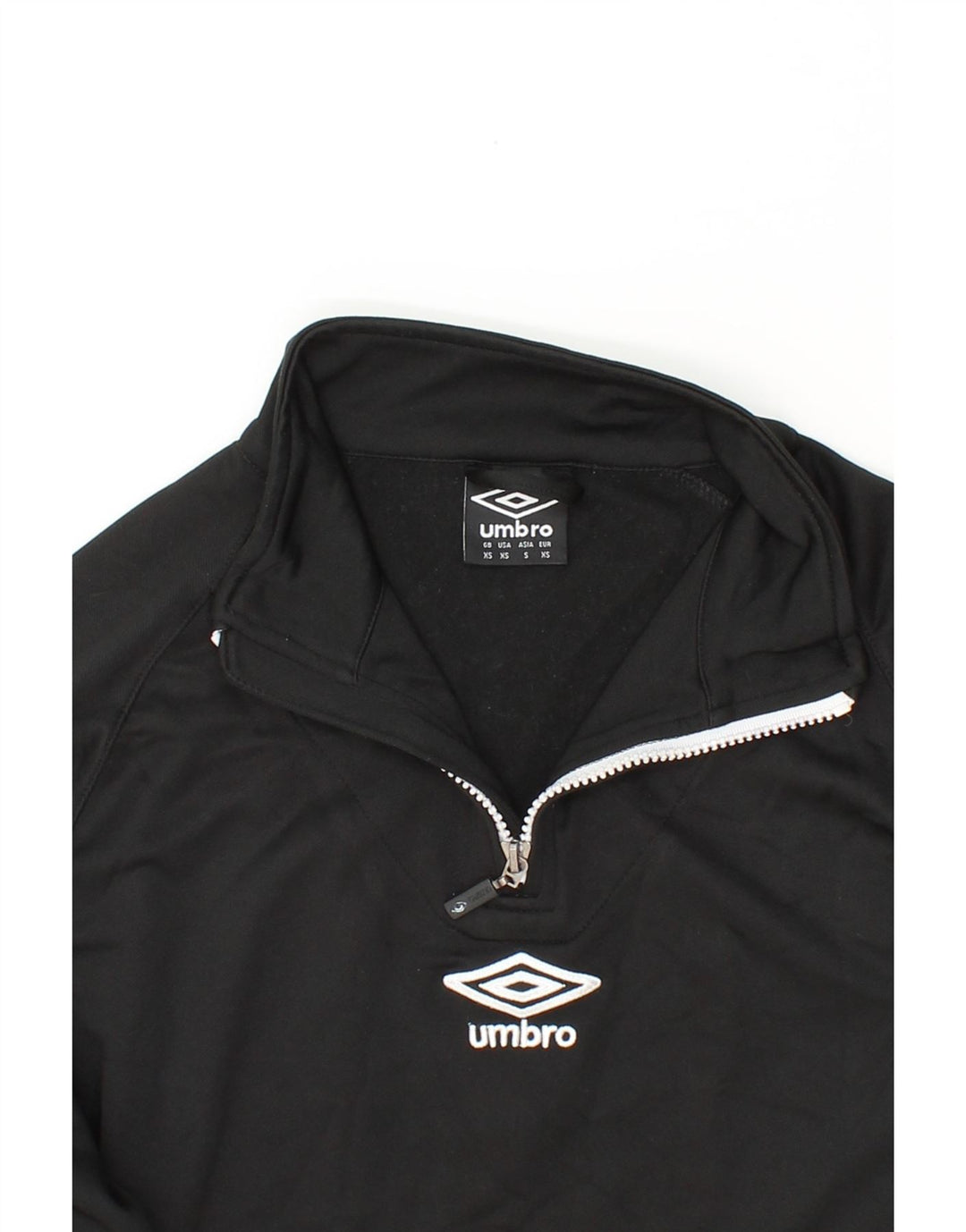 UMBRO Mens Zip Neck Sweatshirt Jumper XS Black Polyester Vintage Umbro and Second-Hand Umbro from Messina Hembry 
