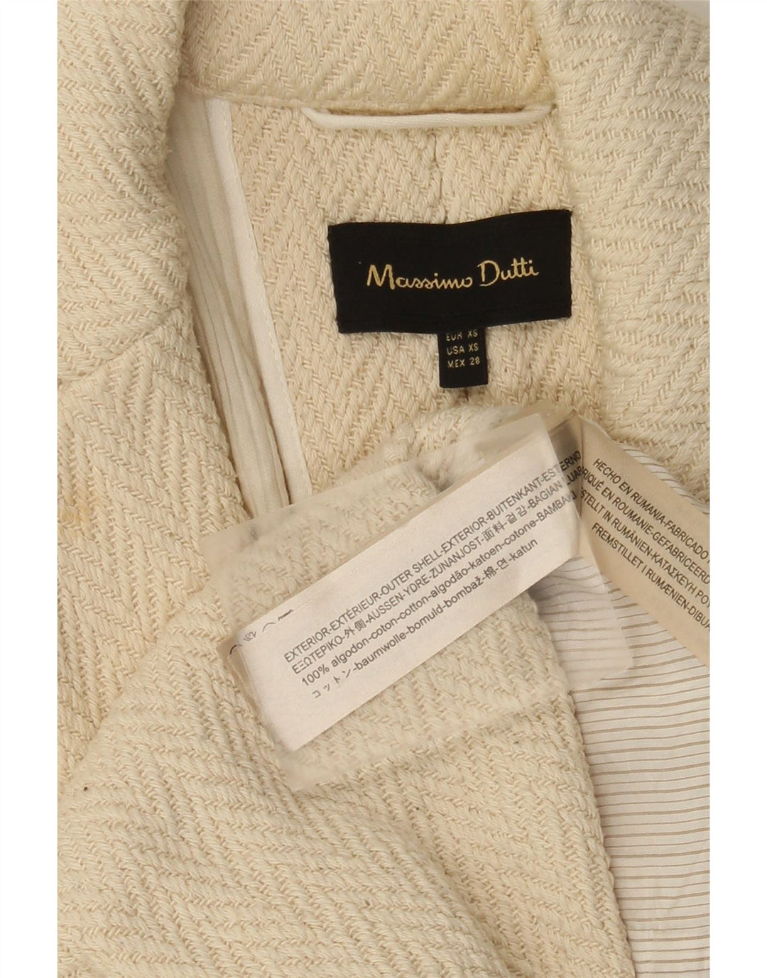 Massimo Dutti Abrigo abierto de manga 3/4 para mujer UK 6 XS Off White Herringbone