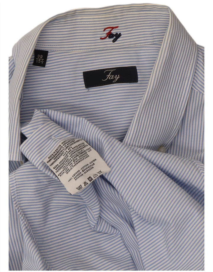 Fay Camisa Hombre Talla 39 15 1/2 Algodón Rayas Azul Medio
