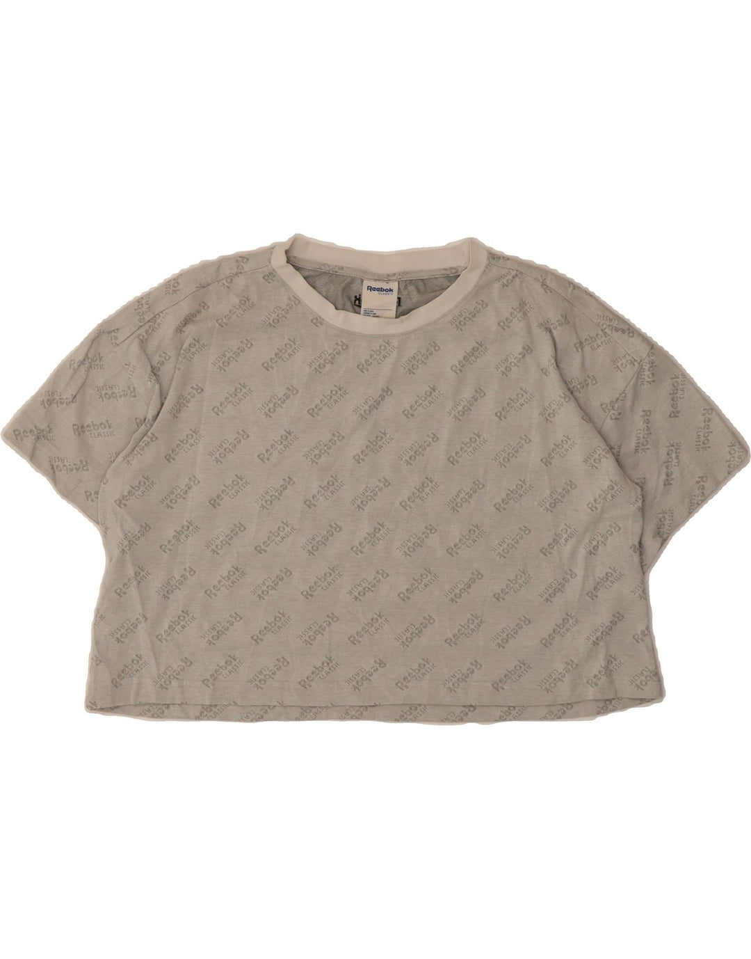 REEBOK Womens Oversized Crop Graphic T-Shirt Top UK 12/14 Medium Grey Vintage Reebok and Second-Hand Reebok from Messina Hembry 