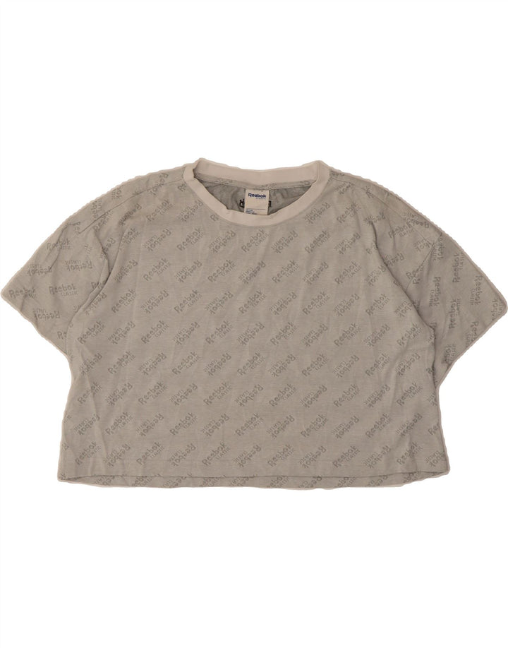 REEBOK Womens Oversized Crop Graphic T-Shirt Top UK 12/14 Medium Grey Vintage Reebok and Second-Hand Reebok from Messina Hembry 