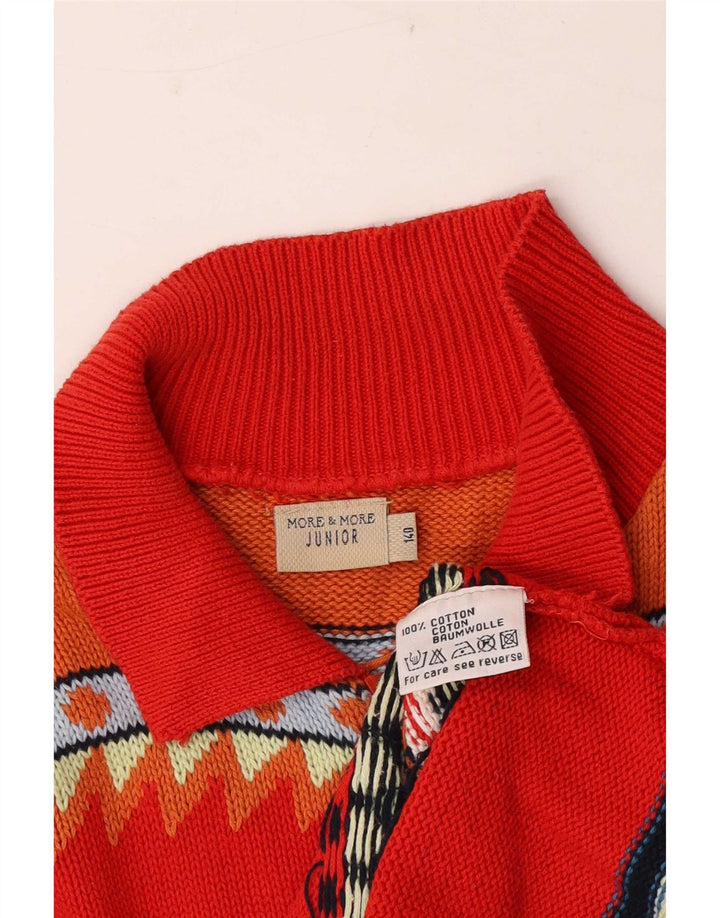 MORE & Jersey Cárdigan para Niño 9-10 Años Rojo Geométrico Algodón