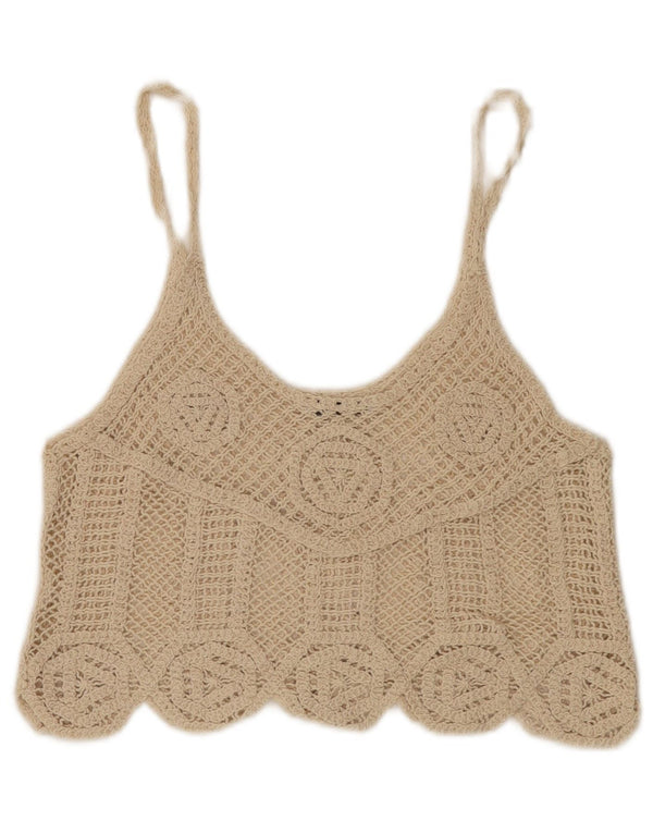 Zara Womens Crop Crochet Cami Top UK 12 Medium Beige