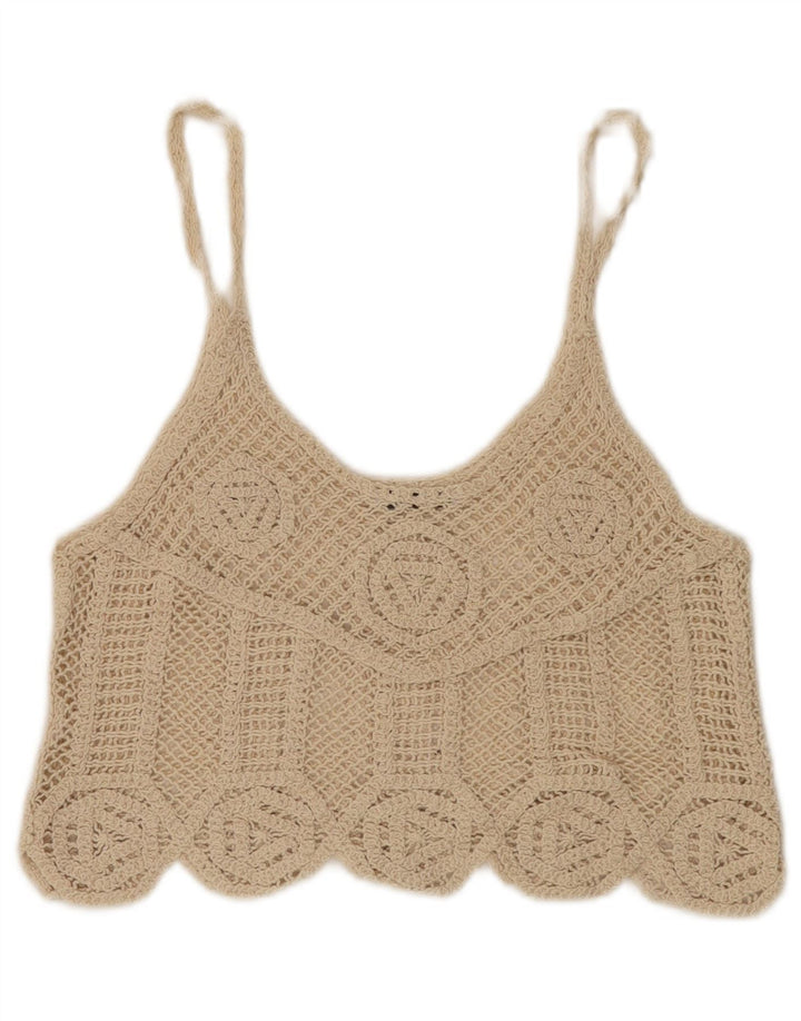 Zara Mujer Crop Top Cami De Ganchillo Reino Unido 42 Medio Beige