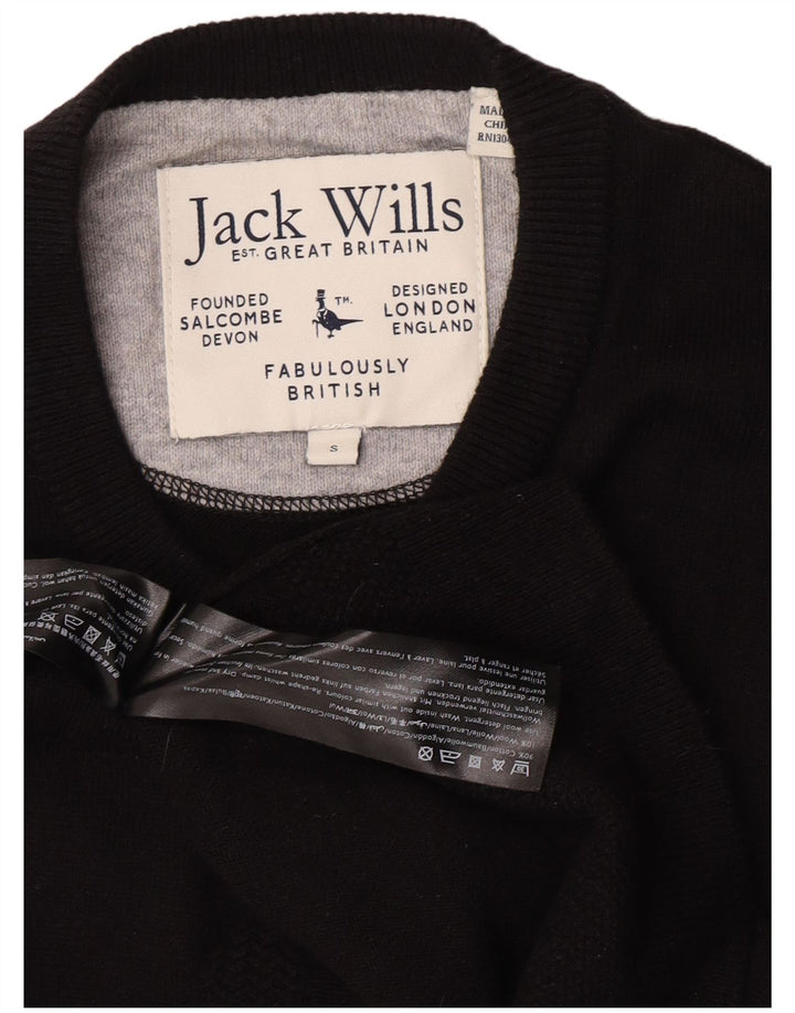 Jack Wills Jersey con cuello redondo para hombre, talla pequeña, algodón negro
