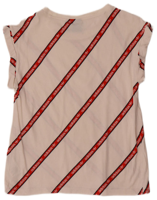 Adidas Camiseta gráfica para mujer Top UK 8 Small White Stripe Cotton