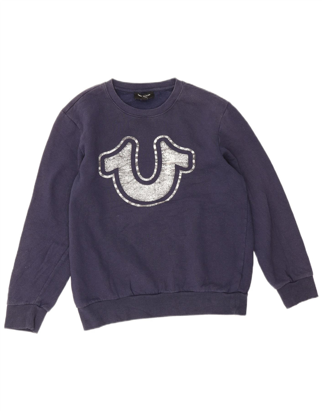 True Religion Sudadera con gráfico para hombre Jersey tipo jersey de algodón azul marino mediano
