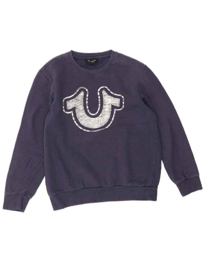 True Religion Sudadera con gráfico para hombre Jersey tipo jersey de algodón azul marino mediano