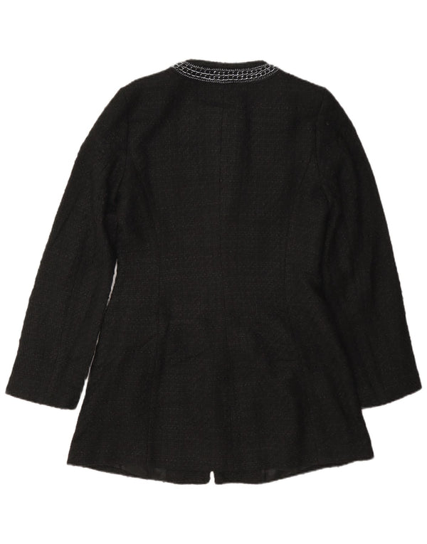 Zara Mujer Abrigo UK 42 Medio Negro Poliéster
