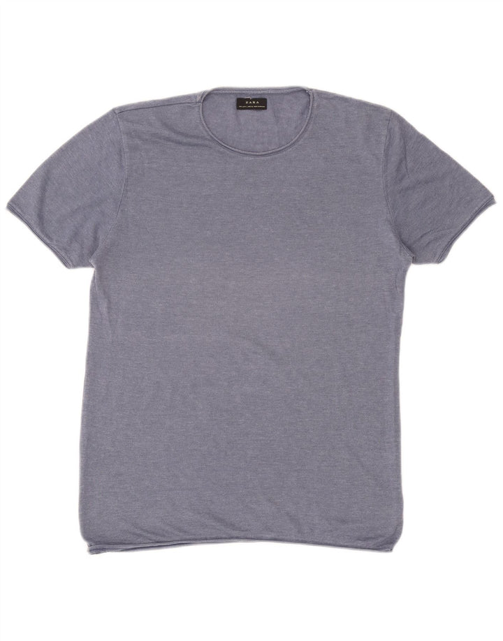 Zara Hombre Camiseta Top Grande Algodón Azul
