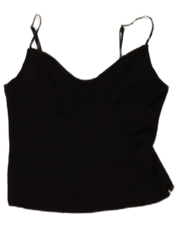 Zara Mujer Crop Cami Top UK 42 Medium Viscosa Negra