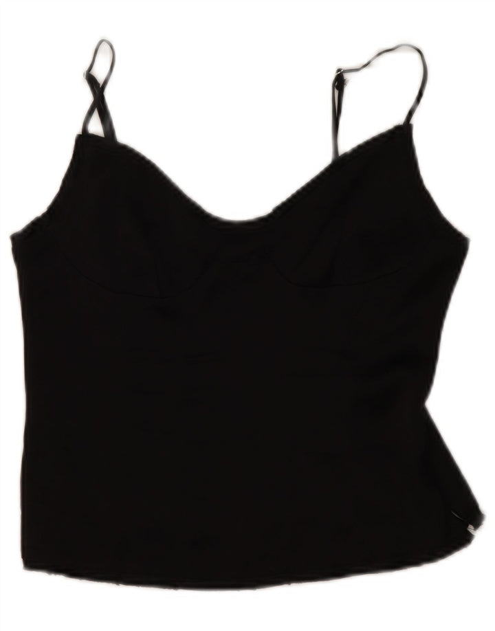 Zara Mujer Crop Cami Top UK 42 Medium Viscosa Negra