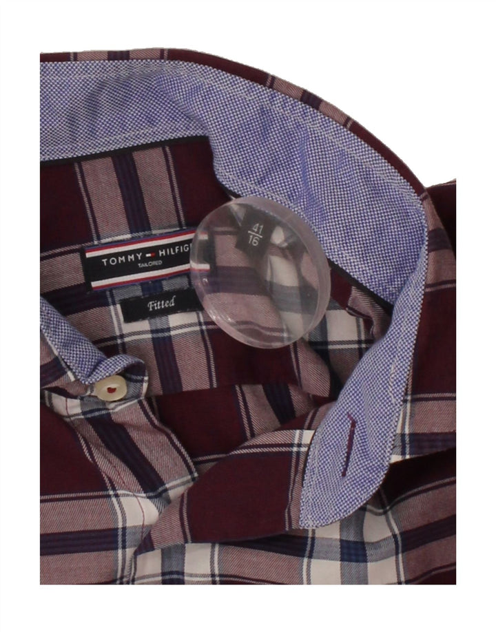 TOMMY HILFIGER Mens Fitted Shirt Size 41 16 Large Burgundy Check Vintage Tommy Hilfiger and Second-Hand Tommy Hilfiger from Messina Hembry 