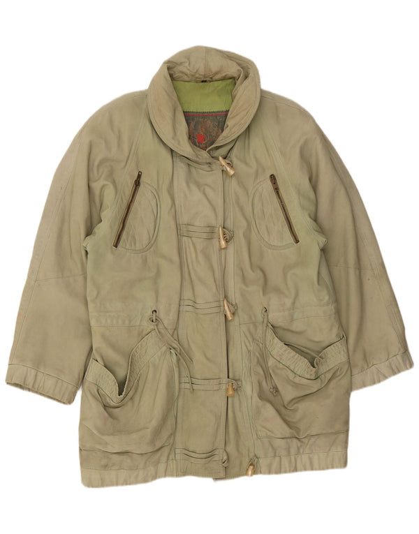 Vintage Womens Oversized Leather Coat EU 44 XL Green Leather