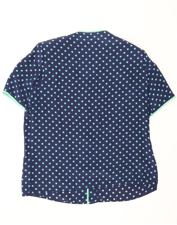 Nixmar Blusa de manga corta para mujer UK 40 XL Seda de lunares azul marino
