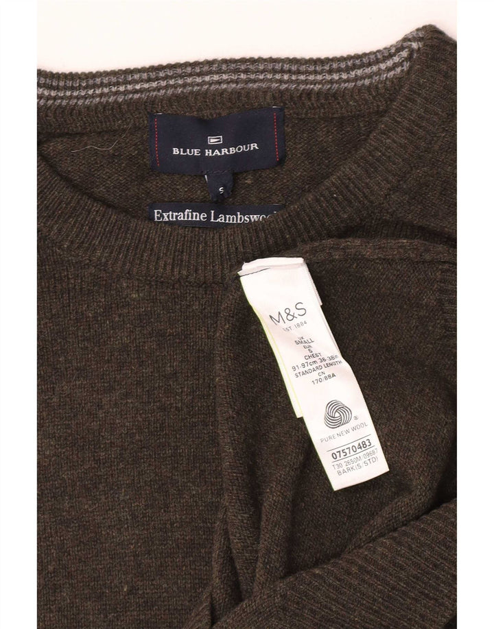 Marks & Spencer Jersey de cuello redondo para hombre de lana de cordero moteada verde pequeño