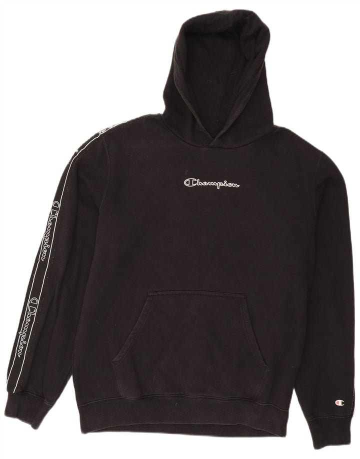 CHAMPION Sudadera con capucha gráfica para hombre Jersey grande de algodón negro