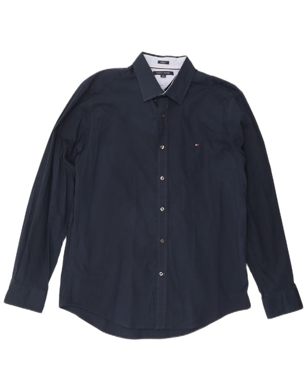 TOMMY HILFIGER Camisa elástica para hombre Grande Azul marino Algodón