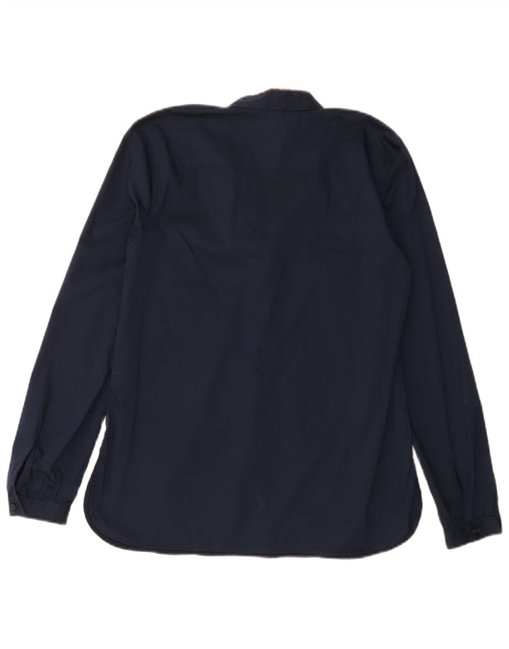 BENETTON Blusa de manga larga con lazo frontal para mujer UK 10 Small Azul marino
