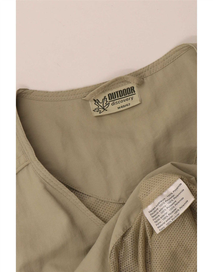 Vintage Hombres Utility Gilet Reino Unido 40/42 Poliéster Beige Medio