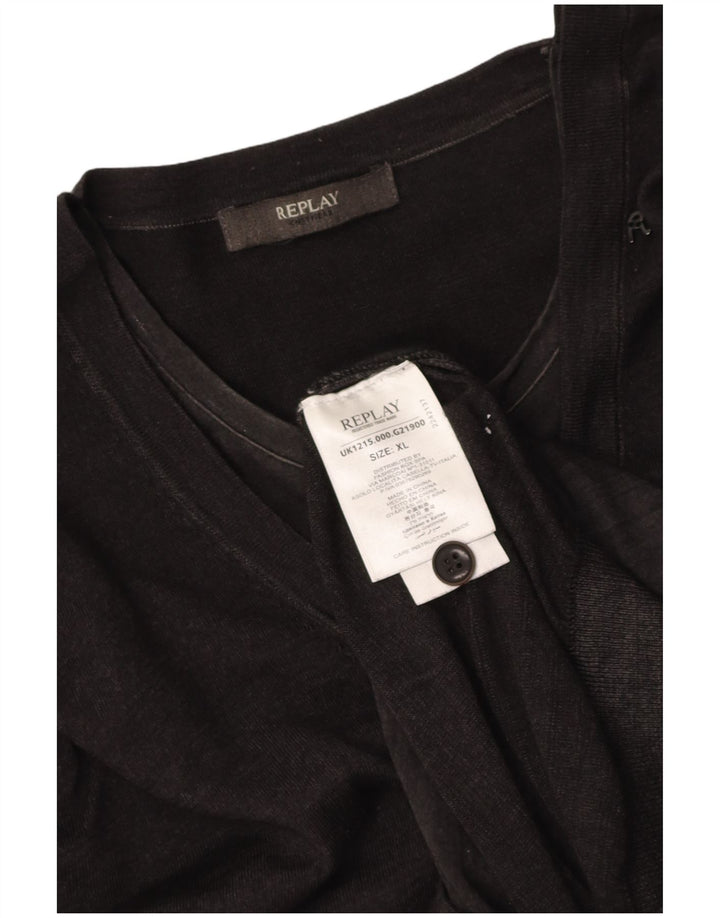 REPLAY Mens Cardigan Sweater XL Black Wool